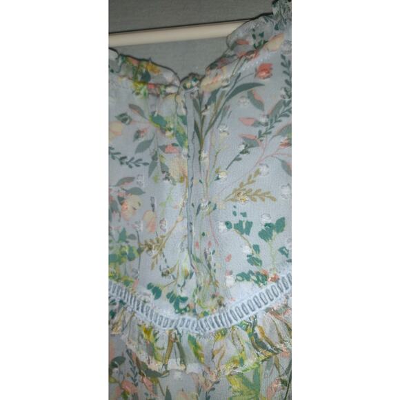 Powder Blue Babydoll Top Blouse LAUREN CONRAD Cottage Core Floral Pastel L - Picture 9 of 16